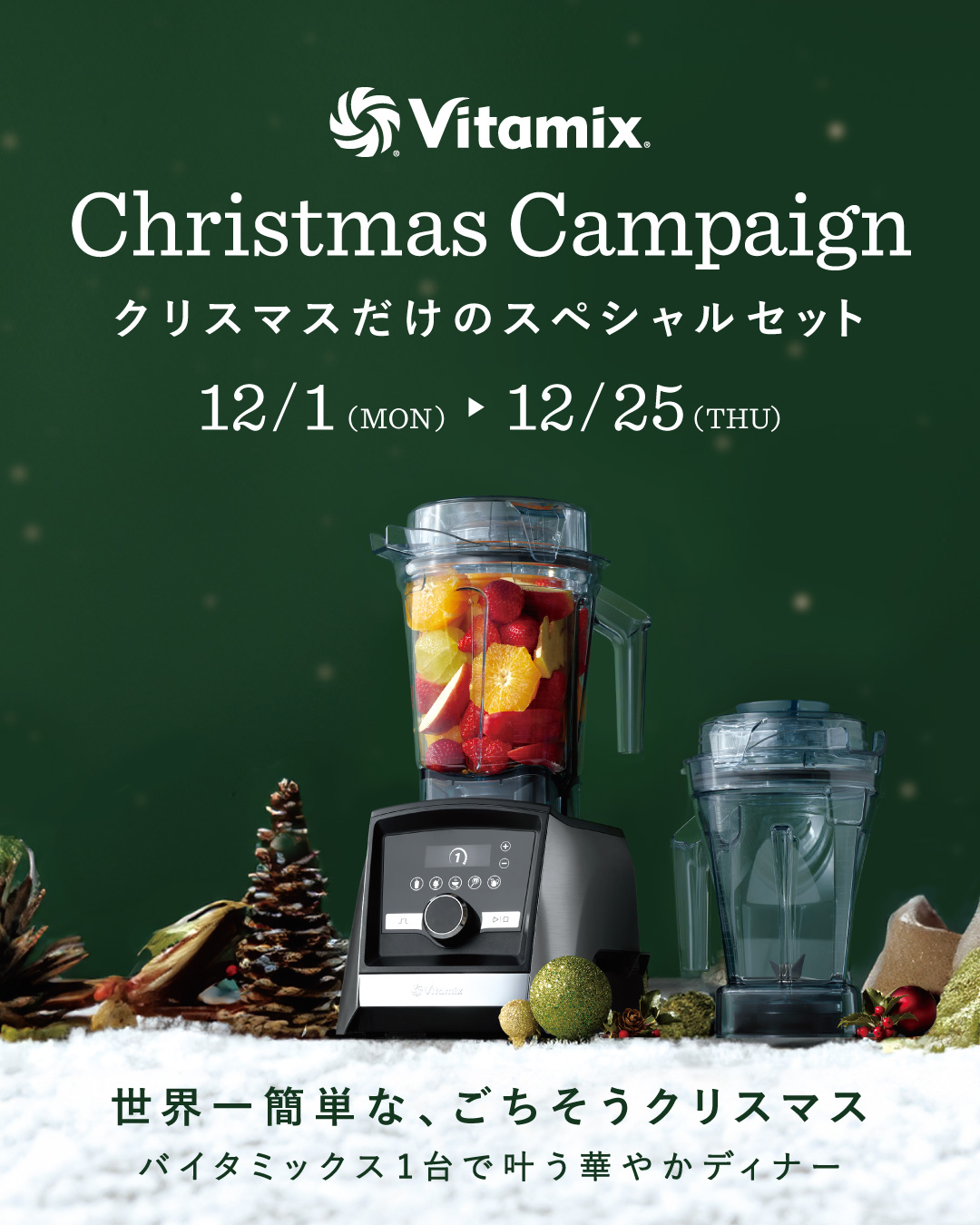 【期間限定】「世界一簡単なごちそうクリスマス」バイタミックスで叶う華やかディナー！豪華3大特典キャンペーン